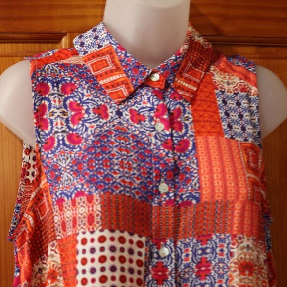 Old Navy Colorful Patchwork Sleeveless Button Front Summer Top Medium - Picture 3 of 9